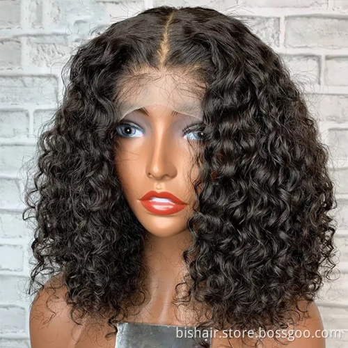 Wholesale Short Cut Pixie Curly Bob Wig With Brazilian Human Remy Hair 13X4X1 Transparent T Lace Part Wig For Black Women